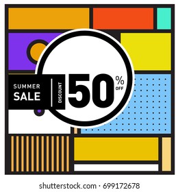 Abstract Geometric Summer poster and banner. Fashion and Travel discount and Promotion design with retro style. Vector illustration with special holiday offer.