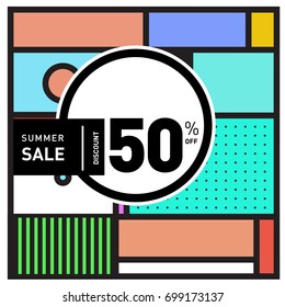 Abstract Geometric Summer poster and banner. Fashion and Travel discount and Promotion design with retro style. Vector illustration with special holiday offer.
