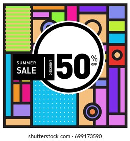 Abstract Geometric Summer poster and banner. Fashion and Travel discount and Promotion design with retro style. Vector illustration with special holiday offer.
