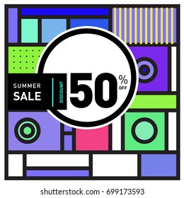 Abstract Geometric Summer poster and banner. Fashion and Travel discount and Promotion design with retro style. Vector illustration with special holiday offer.
