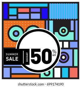 Abstract Geometric Summer poster and banner. Fashion and Travel discount and Promotion design with retro style. Vector illustration with special holiday offer.
