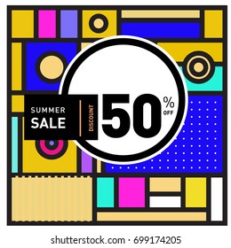 Abstract Geometric Summer poster and banner. Fashion and Travel discount and Promotion design with retro style. Vector illustration with special holiday offer.