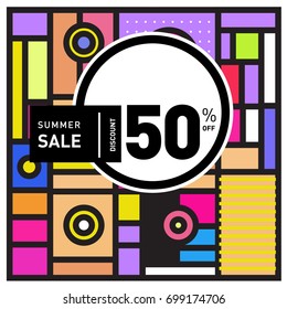 Abstract Geometric Summer poster and banner. Fashion and Travel discount and Promotion design with retro style. Vector illustration with special holiday offer.