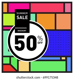 Abstract Geometric Summer poster and banner. Fashion and Travel discount and Promotion design with retro style. Vector illustration with special holiday offer.
