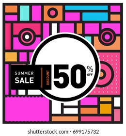 Abstract Geometric Summer poster and banner. Fashion and Travel discount and Promotion design with retro style. Vector illustration with special holiday offer.
