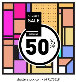 Abstract Geometric Summer poster and banner. Fashion and Travel discount and Promotion design with retro style. Vector illustration with special holiday offer.
