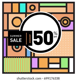 Abstract Geometric Summer poster and banner. Fashion and Travel discount and Promotion design with retro style. Vector illustration with special holiday offer.
