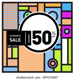 Abstract Geometric Summer poster and banner. Fashion and Travel discount and Promotion design with retro style. Vector illustration with special holiday offer.
