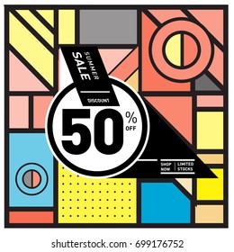 Abstract Geometric Summer poster and banner. Fashion and Travel discount and Promotion design with retro style. Vector illustration with special holiday offer.
