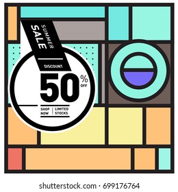 Abstract Geometric Summer poster and banner. Fashion and Travel discount and Promotion design with retro style. Vector illustration with special holiday offer.
