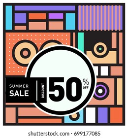 Abstract Geometric Summer poster and banner. Fashion and Travel discount and Promotion design with retro style. Vector illustration with special holiday offer.
