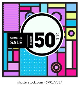Abstract Geometric Summer poster and banner. Fashion and Travel discount and Promotion design with retro style. Vector illustration with special holiday offer.
