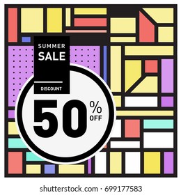 Abstract Geometric Summer poster and banner. Fashion and Travel discount and Promotion design with retro style. Vector illustration with special holiday offer.
