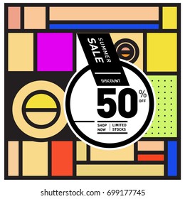 Abstract Geometric Summer poster and banner. Fashion and Travel discount and Promotion design with retro style. Vector illustration with special holiday offer.

