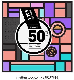 Abstract Geometric Summer poster and banner. Fashion and Travel discount and Promotion design with retro style. Vector illustration with special holiday offer.
