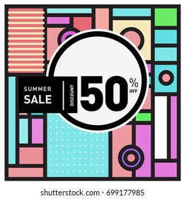 Abstract Geometric Summer poster and banner. Fashion and Travel discount and Promotion design with retro style. Vector illustration with special holiday offer.
