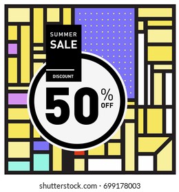 Abstract Geometric Summer poster and banner. Fashion and Travel discount and Promotion design with retro style. Vector illustration with special holiday offer.
