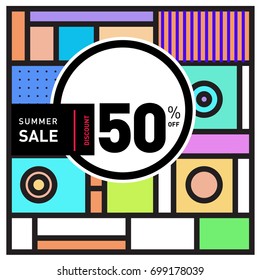 Abstract Geometric Summer poster and banner. Fashion and Travel discount and Promotion design with retro style. Vector illustration with special holiday offer.
