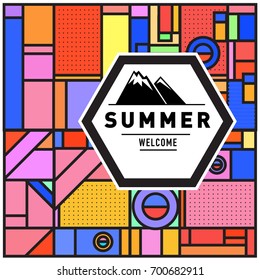Abstract Geometric Summer poster and banner. Fashion and Travel discount and Promotion design with retro style. Vector illustration with special holiday offer.