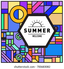 Abstract Geometric Summer poster and banner. Fashion and Travel discount and Promotion design with retro style. Vector illustration with special holiday offer.