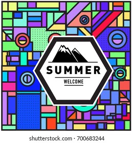 Abstract Geometric Summer poster and banner. Fashion and Travel discount and Promotion design with retro style. Vector illustration with special holiday offer.