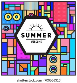 Abstract Geometric Summer poster and banner. Fashion and Travel discount and Promotion design with retro style. Vector illustration with special holiday offer.