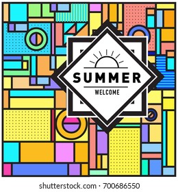 Abstract Geometric Summer poster and banner. Fashion and Travel discount and Promotion design with retro style. Vector illustration with special holiday offer.