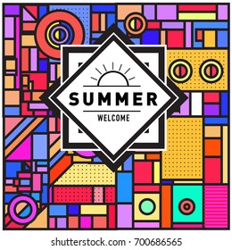 Abstract Geometric Summer poster and banner. Fashion and Travel discount and Promotion design with retro style. Vector illustration with special holiday offer.