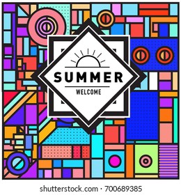 Abstract Geometric Summer poster and banner. Fashion and Travel discount and Promotion design with retro style. Vector illustration with special holiday offer.