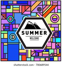 Abstract Geometric Summer poster and banner. Fashion and Travel discount and Promotion design with retro style. Vector illustration with special holiday offer.