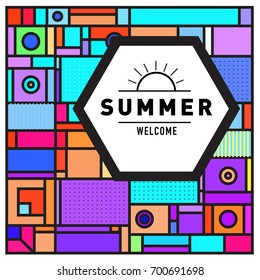 Abstract Geometric Summer poster and banner. Fashion and Travel discount and Promotion design with retro style. Vector illustration with special holiday offer.