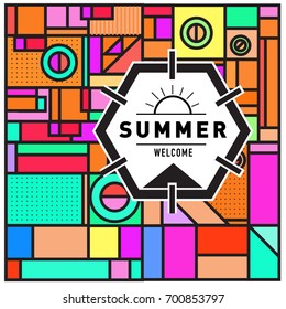 Abstract Geometric Summer poster and banner. Fashion and Travel discount and Promotion design with retro style. Vector illustration with special holiday offer.
