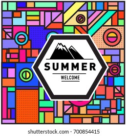 Abstract Geometric Summer poster and banner. Fashion and Travel discount and Promotion design with retro style. Vector illustration with special holiday offer.
