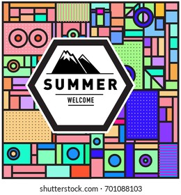 Abstract Geometric Summer poster and banner. Fashion and Travel discount and Promotion design with retro style. Vector illustration with special holiday offer.
