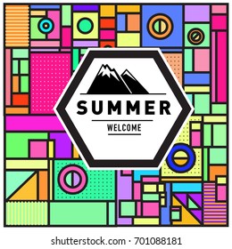 Abstract Geometric Summer poster and banner. Fashion and Travel discount and Promotion design with retro style. Vector illustration with special holiday offer.
