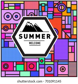Abstract Geometric Summer poster and banner. Fashion and Travel discount and Promotion design with retro style. Vector illustration with special holiday offer.
