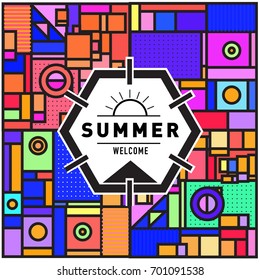 Abstract Geometric Summer poster and banner. Fashion and Travel discount and Promotion design with retro style. Vector illustration with special holiday offer.