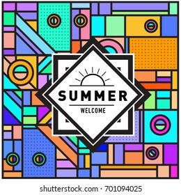 Abstract Geometric Summer poster and banner. Fashion and Travel discount and Promotion design with retro style. Vector illustration with special holiday offer.