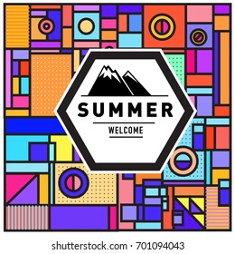 Abstract Geometric Summer poster and banner. Fashion and Travel discount and Promotion design with retro style. Vector illustration with special holiday offer.