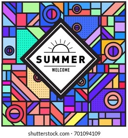 Abstract Geometric Summer poster and banner. Fashion and Travel discount and Promotion design with retro style. Vector illustration with special holiday offer.