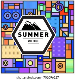 Abstract Geometric Summer poster and banner. Fashion and Travel discount and Promotion design with retro style. Vector illustration with special holiday offer.