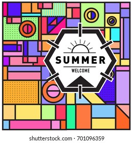 Abstract Geometric Summer poster and banner. Fashion and Travel discount and Promotion design with retro style. Vector illustration with special holiday offer.