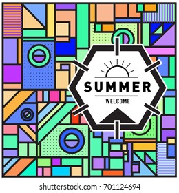 Abstract Geometric Summer poster and banner. Fashion and Travel discount and Promotion design with retro style. Vector illustration with special holiday offer