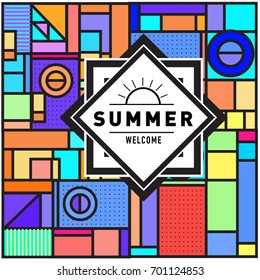 Abstract Geometric Summer poster and banner. Fashion and Travel discount and Promotion design with retro style. Vector illustration with special holiday offer