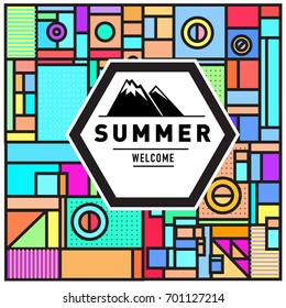 Abstract Geometric Summer poster and banner. Fashion and Travel discount and Promotion design with retro style. Vector illustration with special holiday offer.