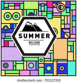 Abstract Geometric Summer poster and banner. Fashion and Travel discount and Promotion design with retro style. Vector illustration with special holiday offer.