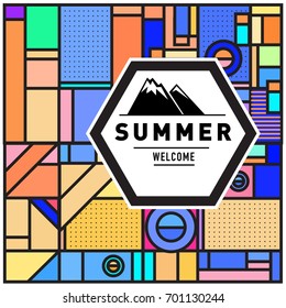 Abstract Geometric Summer poster and banner. Fashion and Travel discount and Promotion design with retro style. Vector illustration with special holiday offer.