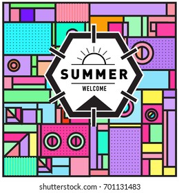 Abstract Geometric Summer poster and banner. Fashion and Travel discount and Promotion design with retro style. Vector illustration with special holiday offer.