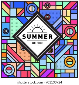 Abstract Geometric Summer poster and banner. Fashion and Travel discount and Promotion design with retro style. Vector illustration with special holiday offer.