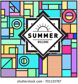 Abstract Geometric Summer poster and banner. Fashion and Travel discount and Promotion design with retro style. Vector illustration with special holiday offer.
